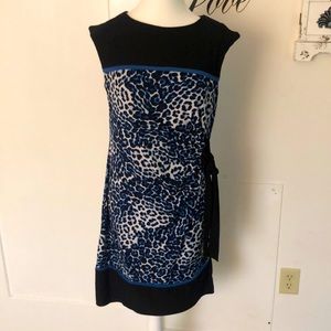 Black and blue animal print stretch dress with tie side detail